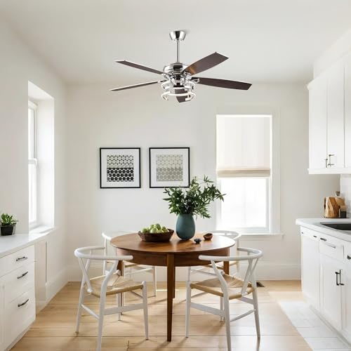 Image of Ceiling Fans with Lights and Remote - Modern Silver Ceiling Fan with 3CCT, 6 Speeds, Quiet, Dual-Sided Reversible Blades Indoor Outdoor Chandelier Fan for Bedroom Living Room