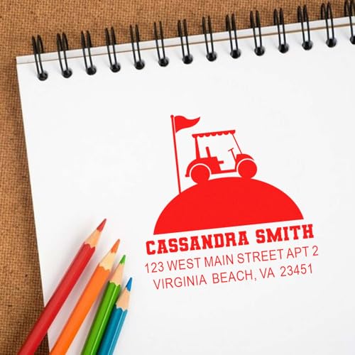 Image of Pirate Adventure Golf Cart Self Inking Rubber Stamp - Personalized Stamp | Golf Stamp Customized. Self Inking Stamp. Choice of 11 ink colors. Engraved after you order. 3 lines of custom text.