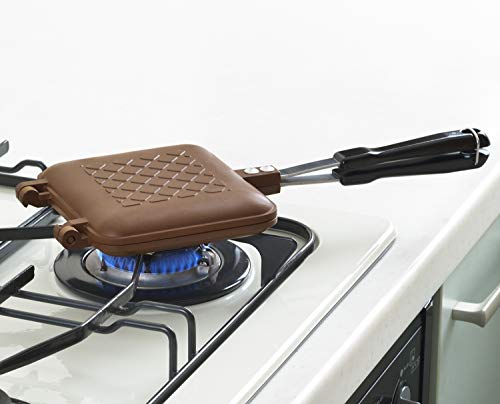 Image of Yoshikawa SJ2629 Hot Sand Maker, For Gas Fire, Single Fluorine Processed, Total Width 5.9 x Length 13.8 x Height 1.3 inches (15 x 35 x 3.2 cm), Brown, Outdoor Camping