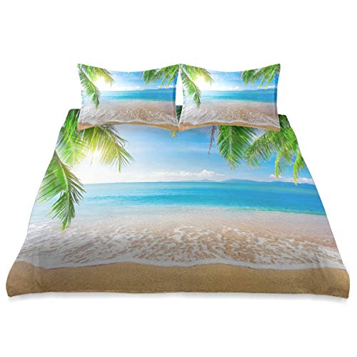 Palm Tropical Ocean Sea Beach Comforter Set Queen Size Cover Comforter Set Cover All Season Soft and Comfortable Bedding…