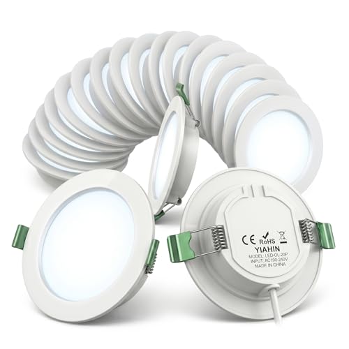Faretti LED da Incasso Set da 20, 4W 339LM Bianco Freddo 6000K, Faretti a Soffitto Ultra Piatti 230V Senza Trasformatore, Spot LED in Plastica, Profondità 28mm, Non Dimmerabile per Bagno Cucina