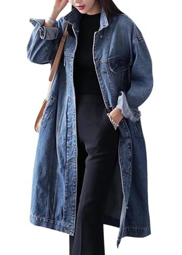 ORANDESIGNE Manteau Long en Denim pour Femme Hiver Jean Blousons à Manches Longues Bouton Manteau avec Poche Trench-coat Vintage Veste en Jean Overcoat Parka...