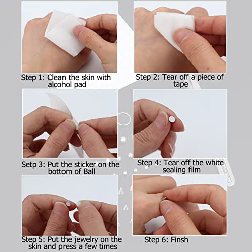 TEN MIRO Fake Eyebrow Ring Fake Lip Labret Studs Replacement Balls Spike with 100Pcs Sticker Non-Piercing Nose Rings Hoop Body Jewelry Skin 3MM 4MM 5MM(Silver)3