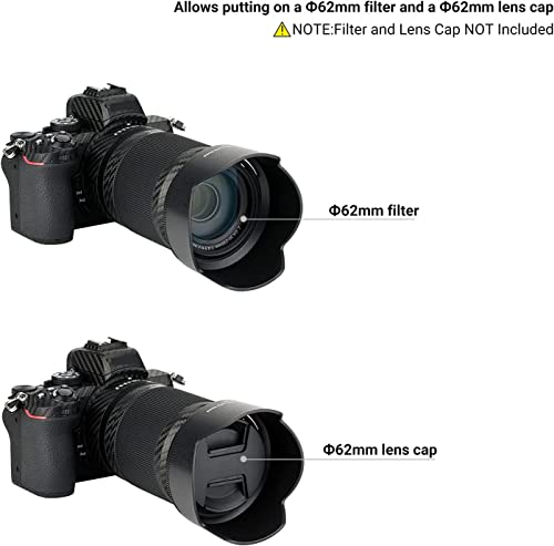 Image of SHOPEE HB-90A Lens Hood for Z DX 50-250mm F4.5-6.3 VR, NIKKOR Z 50mm f /1.8 S Lens, Reversible Lens Shade Replace HB-90A and HB-90 Hood, Compatible with Filters and Lens Cap