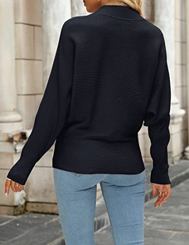 ZESICA Women's Fall 2025 Turtleneck Batwing Long Sleeve Ribbed Knit Casual Soft Pullover Sweater Jumper Top3