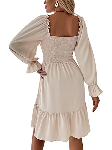 LYANER-Womens-Square-Neck-Lantern-Long-Sleeve-Ruffle-Shirred-Flowy-Party-Mini-Dress