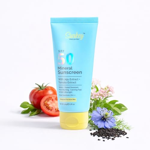 Image of Sunkey Mineral Sunscreen SPF 50 PA++++ With Jeju And Tomato Extract | Non-nano | Lightweight | No White Cast | Water & Sweat Resistant