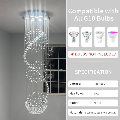 Modern Spectacular Spiral Sphere Rain Drop Chandeliers, k9 Crystal Chandeliers Ceiling Light Fixture for Hallway, Foyer Staircase Light for High Ceilings, Romantic Deco Lamp 20" X 71" of CRYSTOP by CRYSTOP - Image 6