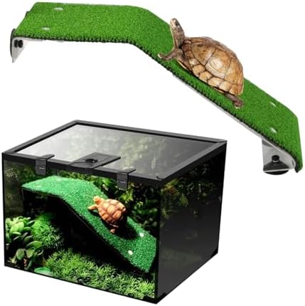 Haokaini Plataforma para Tomar El Sol de Tortuga Escalera de Rampa de Tortuga con Ventosas Agua del Tanque de Peces Césped Verde Realista Terraza de Descanso Subida Muelle de Descanso para