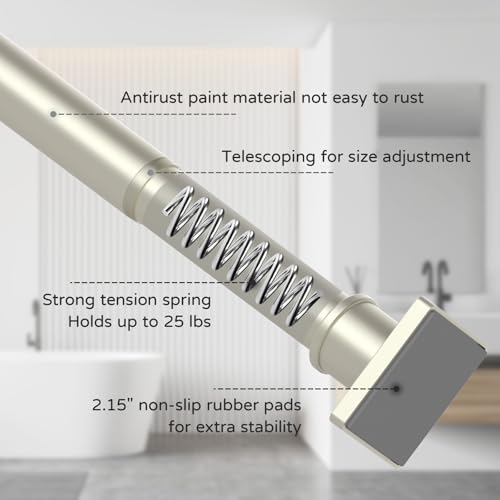 UIOSANRT Brushed Nickel Shower Curtain Rod 31-79 Inches Non-Slip Shower Rod Tension Mounted No Drill Tension Shower Curtain Rods Spring Tension Rod for Windows Bathroom - Thumbnail 4