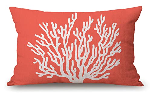 Solekla Coral Farmhouse Pillow Covers 12" x 20" Lumbar Pillow Covers Home Decorative Cotton Linen Cushion Case for Sofa Couch Housewarming Family Room Décor