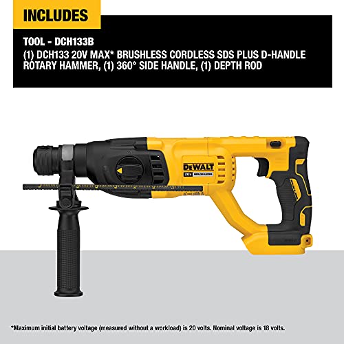 DEWALT Furadeira de martelo rotativo 20V MAX XR, cabo D, 2,5 cm, somente ferramenta (DCH133B)