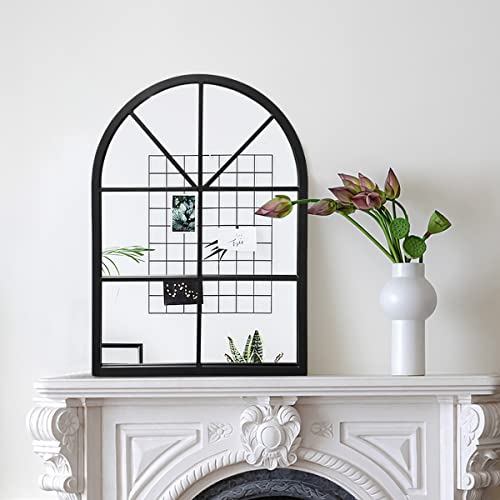 Zmycz Wall Mounted Mirror, Arched Bathroom Mirror, Farmhouse Window Mirror For Wall, Arched Top Mirror With Metal Frame, Vanity Mirror For Living Room Or Bedroom, Black (20"X28") #TOP6