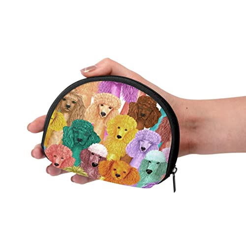 Cute Poodle Dogs Kawaii Puppy Lovers Colorful Tie Dye Coin Purses Oxford Cloth Zipper Small Purse Pouch Change Wallet For Women Men Print Dog Card Holder Shell Wallets Poodle Gifts Stuff Merchandise #TOP5