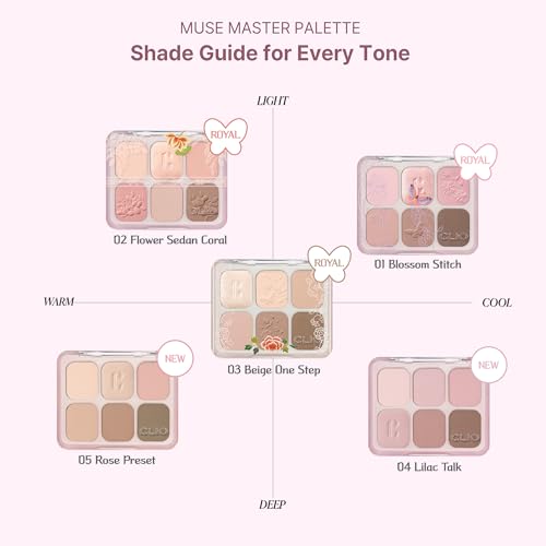Image of CLIO Muse Master Eyeshadow Palette, Korean Royal Heritage Edition, Baked Cream Powder Formula, Soft Rose Mauve 6-Color with Matte & Shimmer for Daily Makeup, Safe for Sensitive Eyes (05 ROSE PRESET)