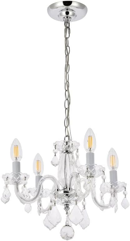 Pemberly Row Contemporary 15" 4-Light Royal Crystal Chandelier, Chrome Finish, Sparkling Modern Lighting, Indoor Decor for Dining Room, Bedroom, Foyer