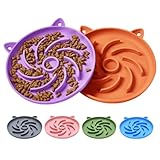 2Pcs Slow Feeder Cat Bowl,Puzzle Feeder,Interactive Toys,Slow Feeding cat Bowl Suitable for All Dry and Wet Foods,Easy to Clean Silicone Bowls (Orange and Purple)