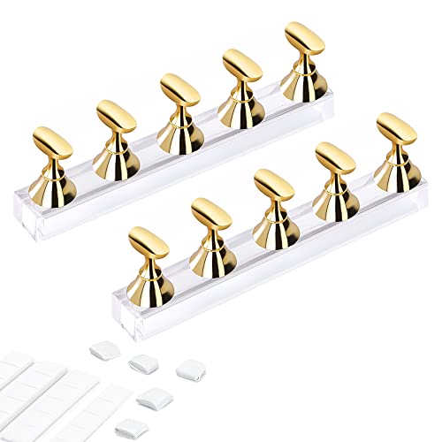 4 Sets Acrylic Nail Display Stand Diy Nail Crystal Holder Magnetic Practice Stands For False Nail Tip Manicure Tool (2 Gold) #TOP8