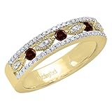 DazzlingRock Collection Alianza de boda marquesa miligrain redonda de granate y diamante blanco de 2,5 mm en oro amarillo de 18 quilates, talla 7,5