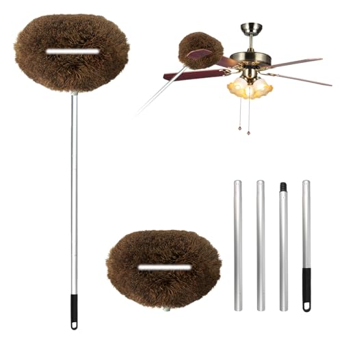 シーリングファンクリーナーダスター 57インチの延長可能なロングハンドル付き シーリングファンブレードクリーニングツール 再利用可能 洗えるマイクロファイバーモップヘッド 天井ファン天井家具ウィンドウトップ(コーヒー)