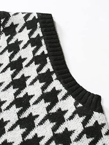 Milumia Men's Houndstooth Sweater Vest Sleeveless V Neck Casual Rib Knit Top3