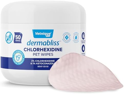 Vetnique Dermabliss Dog Skin Health – Antiseptic Medicated Chlorhexidine Wipes – Vet Recommended for Skin Infections, Hot Spots & Irritation (Medicated Skin Wipes, 50ct)