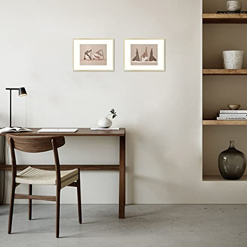 Frametory, 11X14 Metal Picture Frame - Aluminum Thin Molding - Photo Frame With Ivory Color Mat For 8X10 Wall Art & Pre-Installed Mounting Hardware - Real Glass (Gold, 1 Pack) #TOP3