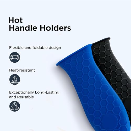 Image of Kuber Industries Hot Handle Holder | Silicone Hot Handle Holder | Heat Resistant Handle | Non Slip Pot Holders | Iron Handle Covers | Kitchen Hot Pot Holder | HH002 | Set of 2 | Black