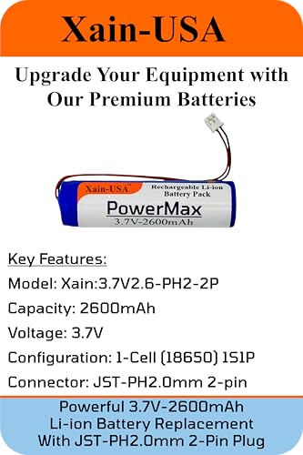 image for Xain-USA: Li-ion Battery / 3.7V 2600mAh / JST-PH2.0mm 2-Pin Connector/