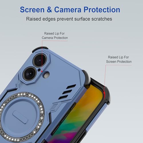 Image of amazon basics Back Case Cover for iPhone 16 | Magnetic Case with Built-in Metal Ring | Supports Mag-Safe Charger, Wallet & Car Mount | Shockproof Hybrid PC + TPU | Blue