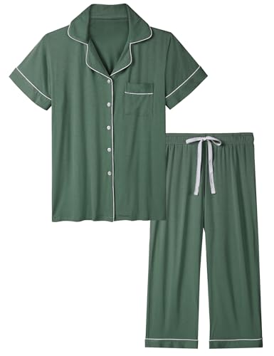 Joyaria Women Bamboo Viscose Capri Pajamas Set Cooling Button Down Pjs Short Sleeve Sleepwear Soft Loungewear S-XXL2