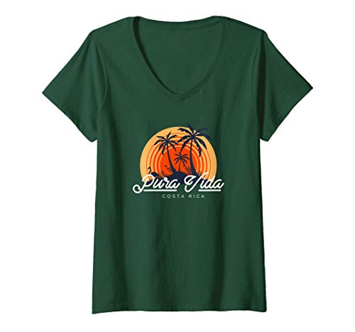 Womens Pura Vida Sunshine Nature Costa Rica Souvenir V-Neck T-Shirt
