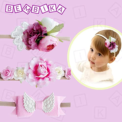 Image of Bembika Pink Floral Headbands Hair Bows Elastic Bands for Baby Girl's (Set of 3)