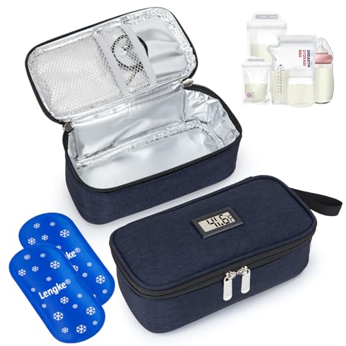 WIBOND Breast Milk Cooler Travel Bag with Temperature Display, Holds 20oz Breastmilk Storage Bag with 2 Breast Milk Ice Pack, Cooling & Waterproof Portable Cooler for Moms on The Go (Blue)