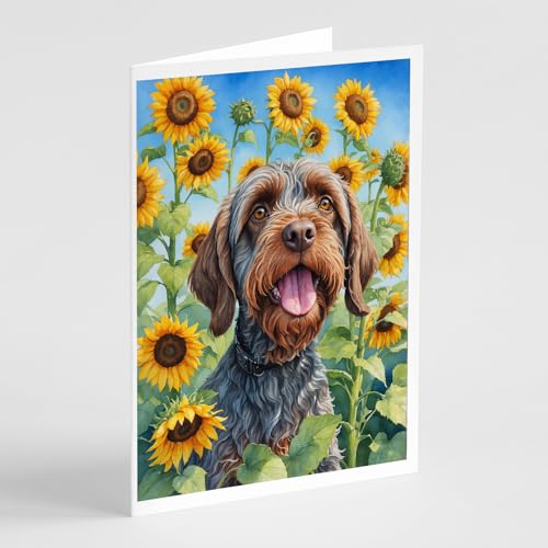 Caroline's Treasures Wirehaired Pointing Griffon in Sunflowers Greeting Cards Pack of 8 Blank Cards with Envelopes Whimsical A7 Size 5x7 Blank Note Cards