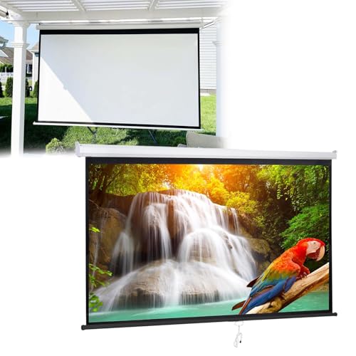 LIYI929GP Pantalla De Proyección 60 72, Tela Proyector Manual Formato 4:3 16:9 4K Antiluz HD, Montado En Pared Y Techo, Ligero Y Portátil Pantalla Proyector Enrollable Fácil De Instalar(72inch 4:3)