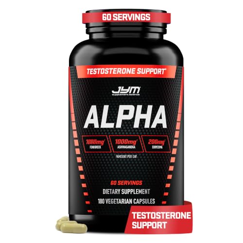 Alpha JYM Testosterone Support for Men, Tongkat Ali, Ashwagandha – 180 Caps