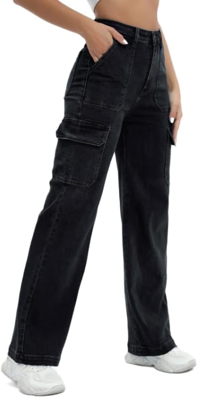 Women Cargo Jeans High Waist Y2K Straight Leg Trendy Stretchy Lightweight Jeans for Women - Image 3