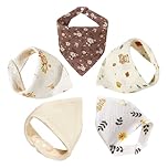 PLUSHCEWT 5 Pcs Muslin Baby Dribble Bibs,100% Cotton Soft Absorbent Dribble Bibs with Waterproof Layer for Newborns & Toddlers 0-36 Months,Adjustable Animal Print Bandana Bibs