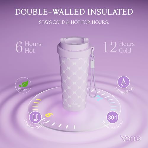 YOME 17oz Purple Bow Ceramic Lined Insulated Coffee Mug with Infuser for Women| One-handed Pop Open Lid | Stainless Steel |Keep Drinks Cold and Hot| 100% Leak Proof — view 6