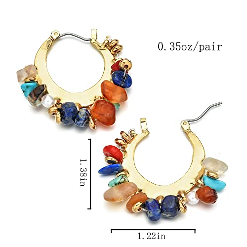 Colorful Natural Stone Huggie Gold Hoop Earrings- Boho Circle Hypoallergenic Statement Chakra Rainbow Stone Earring Jewelry For Women Girls #TOP3
