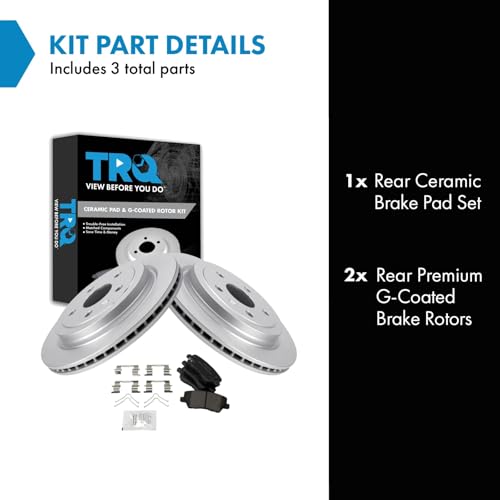 Image of TRQ Rear Brake Pad and Rotor Set Ceramic Coated Rotors Compatible with Brake Code JE5 2014-2018 Cadillac CTS