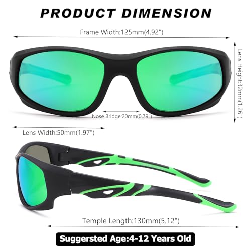 GLARDEFE Kids Youth Baseball Sunglasses – Unbreakable Flexible Polarized Sports Sunglasses with Strap for Boys Girls Age 4-12(Matte Black/Green Mirror + Matte Black/Dark Blue Mirror) by GLARDEFE - Image 5