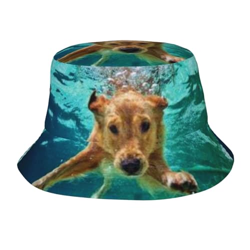 Underwater Funny Photo of Golden Labrador Retriever Denim Bucket Hat