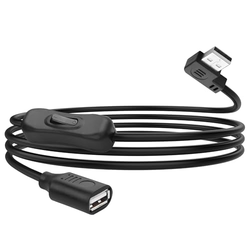 YACSEJAO Cable alargador USB con interruptor de encendido/apagado de 90 grados, 1,5 m, USB A 2,0 macho a hembra, cable de extensión compatible con datos y corriente para tiras LED, ventiladores USB,
