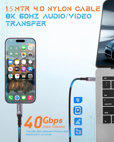 Image of Q-CONNECT 1.5Mtr Type C to Type C USB 3.2 with 240W PD and 40Gbps Data Transfer with 4K /60Hz Video Transmission - Nylon Braided High Speed Charging /Sync Cable with Aluminum Connector (2year warranty)