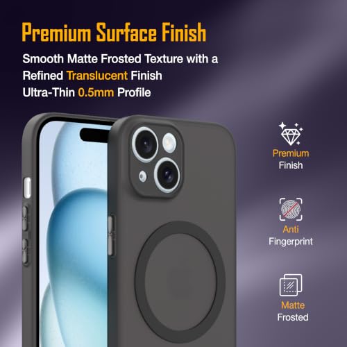Image of ZAP CASE Paper Thin Case for iPhone 15 | Ultra-Slim 0.5 mm Back Cover | Metal Buttons | Lightweight | Matte Finish | Anti-Fingerprint | Scratch Resistant | Camera Protection | Magsafe | Black