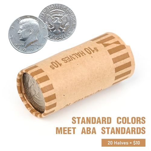 Image of LLIKED 72 PCS Preformed Coin Wrappers Rolls-Halves, Brown