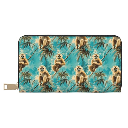 Leather Thin Slim Wallets for Women Men - Fashion Tropical Cute Monkey Print Card Wallet Holder with Zipper