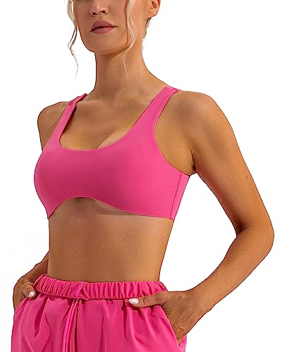 FEOYA Scoop Neck Sexy Sports Bra for Women Padded Low Cut Low Impact Workout Fitness Bra U Back Curved Sculpt Bra